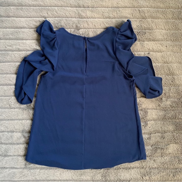 Sienna Sky Navy Cold Shoulder Flutter Blouse - Picture 2 of 7